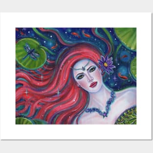 Daphne mermaid with dragonfly art by Renee Lavoie Posters and Art